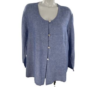 Marsh Landing Long Sleeve Button Down Scoop Neck Linen Blend Shirt in XL